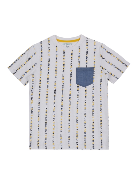 

Pantaloons Junior Boys White Printed Round Neck Pure Cotton T-shirt