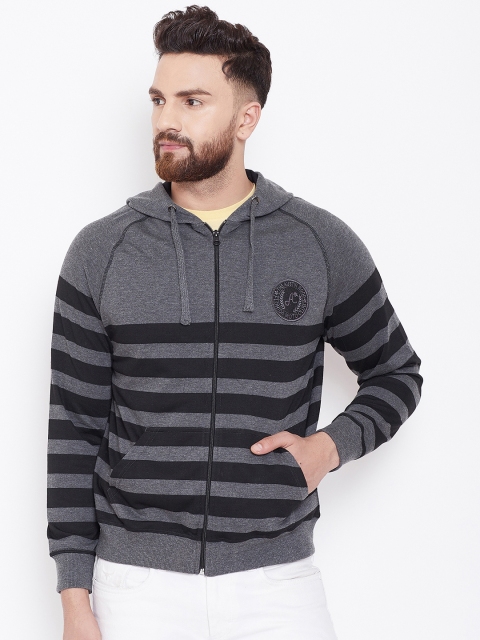 

Austin wood Men Charcoal & Black Striped Hooded Sweatshirt