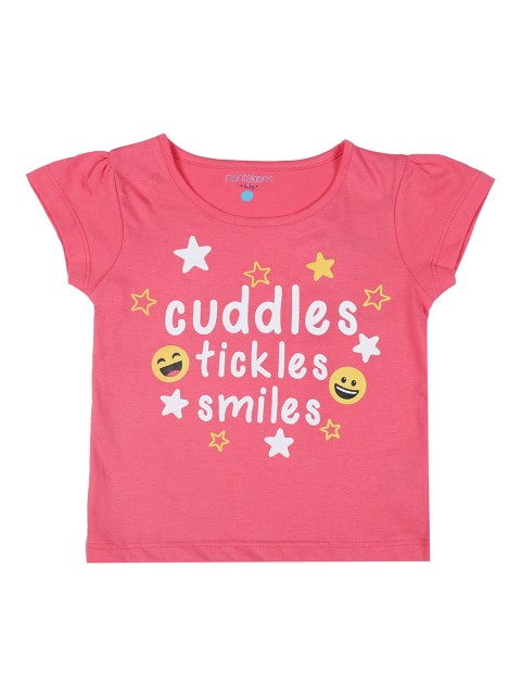 

Pantaloons Baby Girls Coral Pink Printed Round Neck T-shirt
