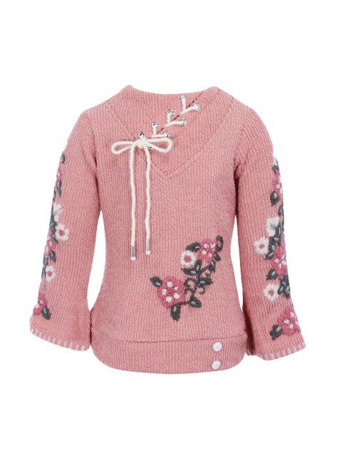 

CUTECUMBER Girls Peach-Coloured Floral Embroidered Top