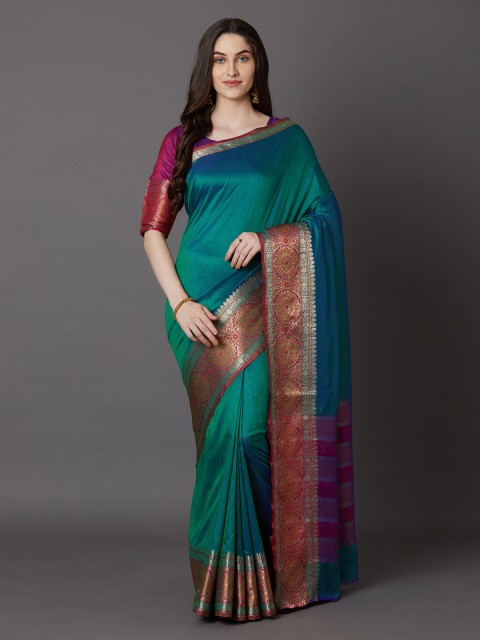 

Mitera Teal Green Silk Blend Woven Design Banarasi Saree