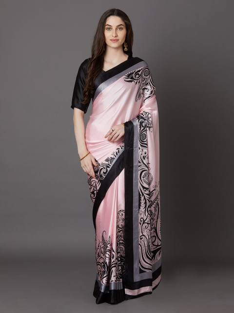 

Mitera Pink & Mauve Poly Crepe Printed Saree