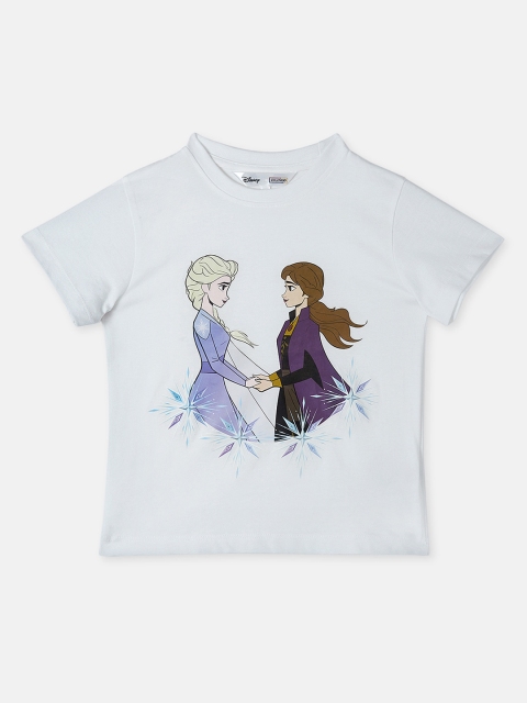 

DISNEY X ZILINGO Girls White Frozen Printed Top