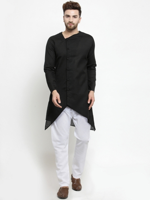 

TREEMODA Men Black & White Solid Linen Kurta with Pyjamas