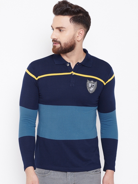 

Austin wood Men Navy Blue Colourblocked Polo Collar T-shirt