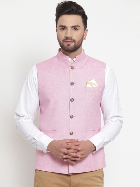 

LUXURAZI Men Pink Solid Nehru Jacket