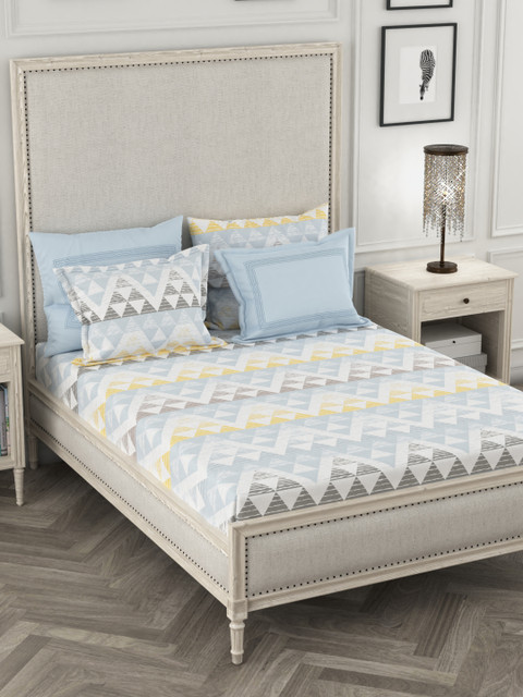 

Trident Multicoloured Geometric 300 TC Cotton 1 King Bedsheet with 4 Pillow Covers, Multi
