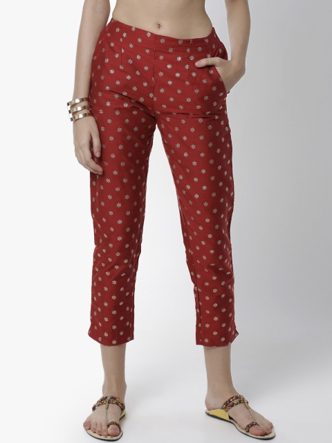 

De Moza Women Red Skinny Fit Printed Cigarette Trousers