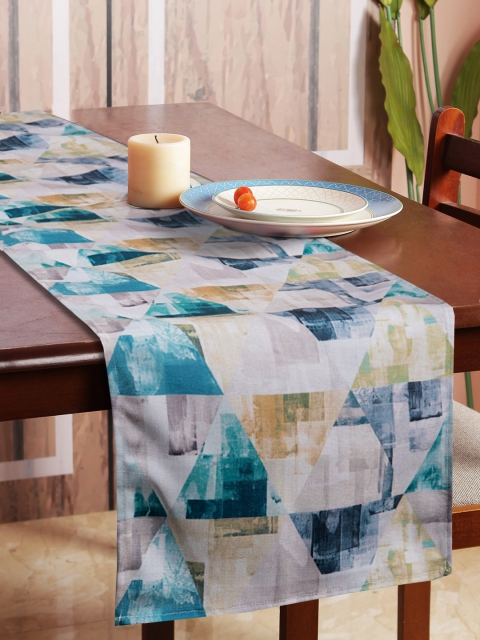 

HOUZZCODE Cream-Coloured & Blue Printed Rectangular Table Runner