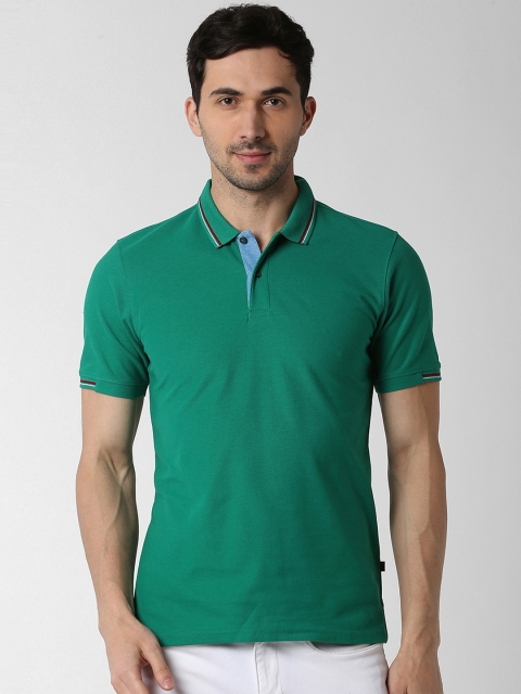 

Peter England Casuals Men Green Solid Polo Collar T-shirt
