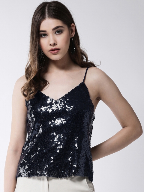 

MAGRE Women Blue Sequin Embellished Top