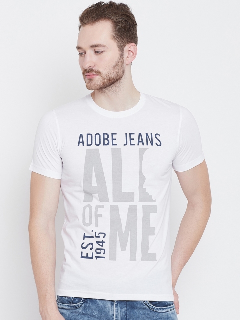 

Adobe Men White & Grey Printed Round Neck T-shirt