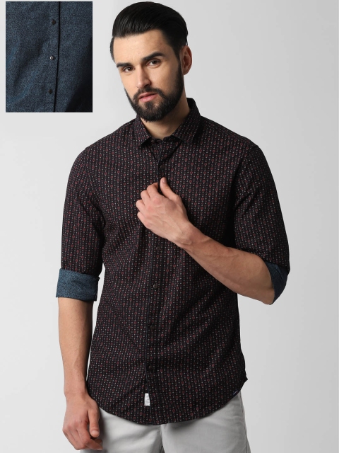

Peter England Casuals Men Blue & Brown Reversible Slim Fit Printed Casual Shirt
