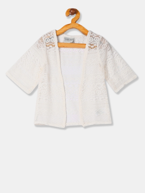 

Cherokee Girls White Self Design Open Front Lace Shrug