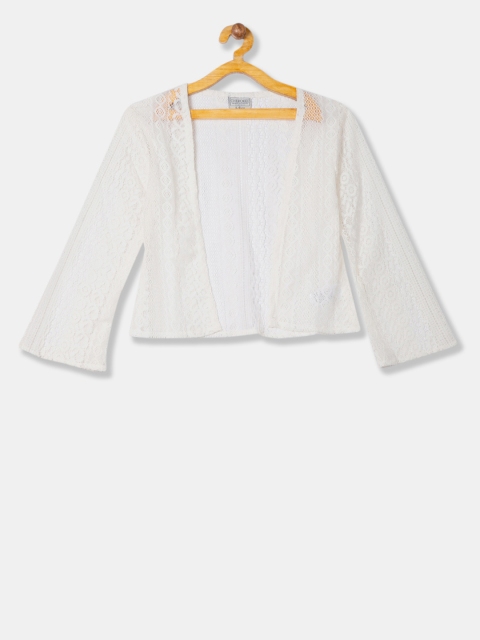 

Cherokee Girls White Self Design Open Front Lace Crop Shrug
