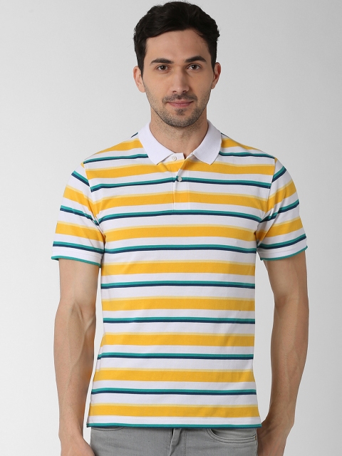 

Peter England Casuals Men Yellow & White Striped Polo Collar T-shirt