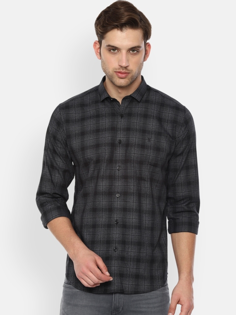 

V Dot Men Black & Grey Slim Fit Checked Casual Shirt