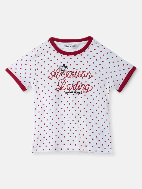 

DISNEY X ZILINGO Girls White Printed Round Neck T-shirt