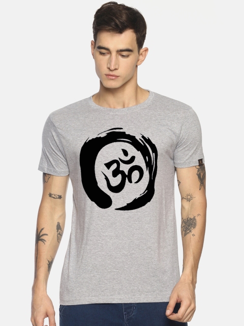 

Le Bison Men Grey & Black Printed Round Neck T-shirt