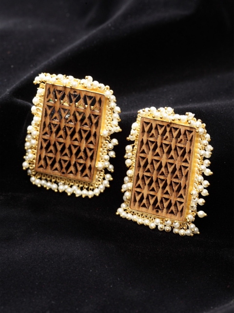

PANASH Brown & Gold-Plated Square Studs