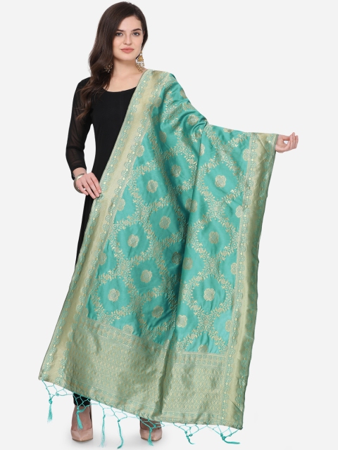 

Satrani Sea Green & Gold-Coloured Woven Design Jacquard Banarasi Dupatta
