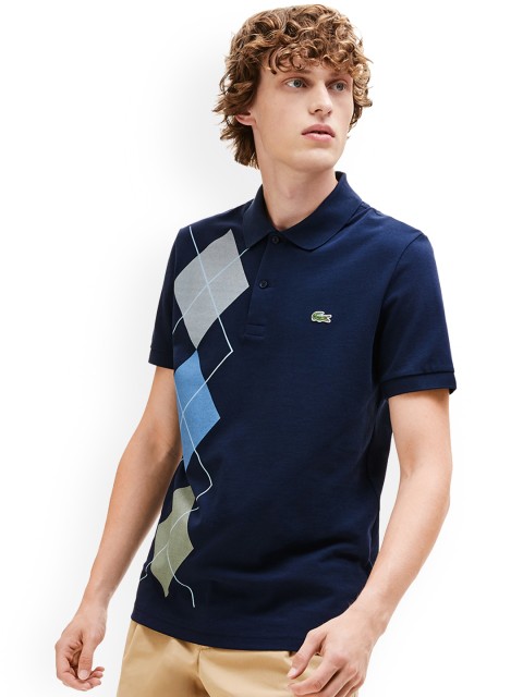 

Lacoste Men Navy Blue Printed Polo Collar T-shirt