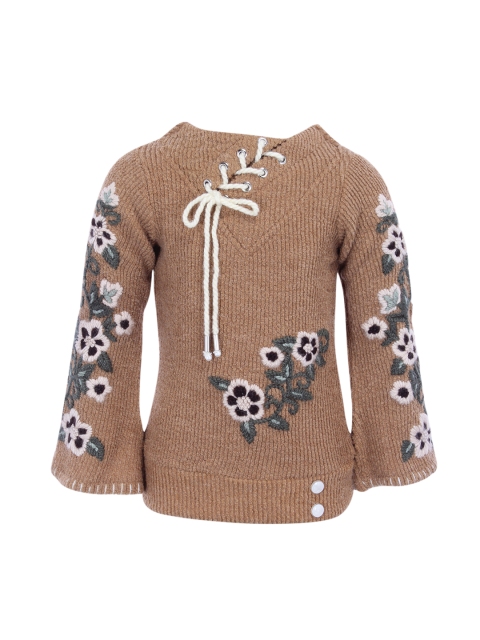 

CUTECUMBER Girls Brown Embroidered Top
