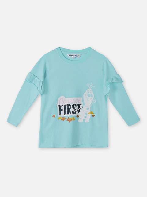 

DISNEY X ZILINGO Girls Turquoise Blue Printed Top