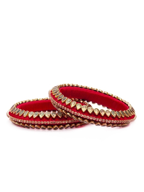 

Rubans Set of 2 Gold-Toned, Red & White Kundan-Studded Thread Handcrafted Bangles