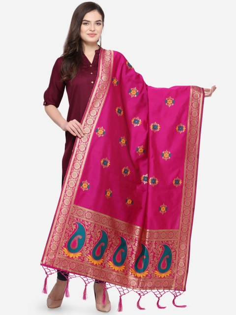 

Satrani Magenta & Gold-Coloured Woven Design Jacquard Banarasi Dupatta