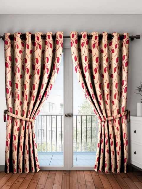 

Home Sizzler Beige & Maroon Printed Set of 2 Door Curtains