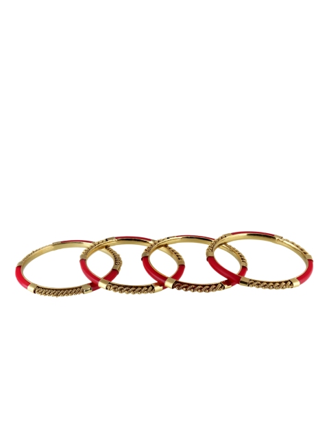 

Adwitiya Set of 4 Red Embellished Handcrafted Gold-Plated Bangles