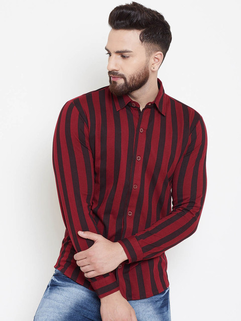 

GRITSTONES Men Maroon & Black Striped Regular Fit Casual Shirt