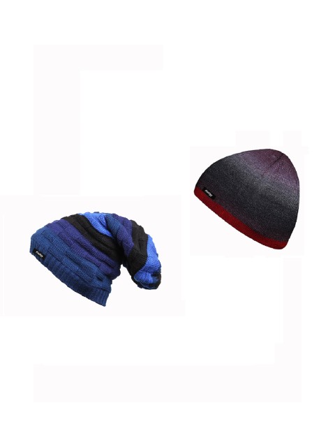 

Knotyy Men Pack of 2 Multicoloured Solid Beanies, Multi