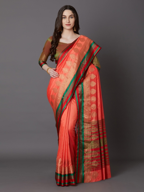 

Mitera Peach-Coloured Silk Blend Woven Design Banarasi Saree