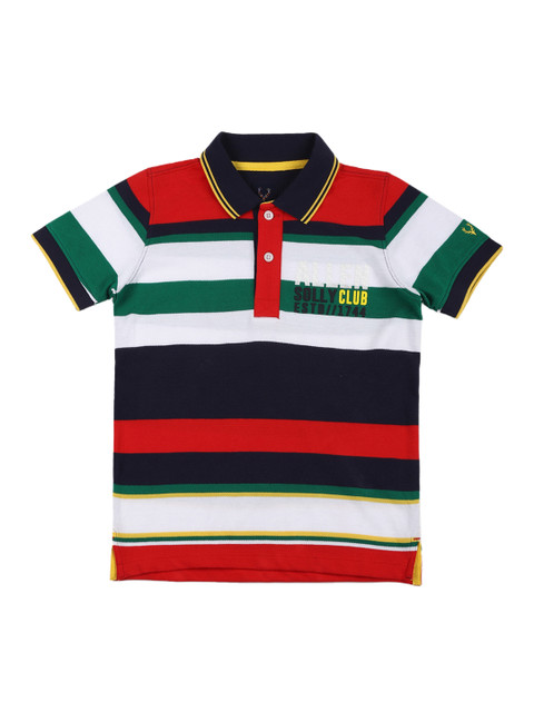 

Allen Solly Junior Boys Multicoloured Striped Polo Collar Pure Cotton T-shirt, Multi