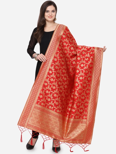 

Satrani Red & Gold-Coloured Woven Design Jacquard Banarasi Dupatta