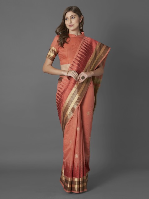 

Mitera Orange Silk Blend Woven Design Banarasi Saree