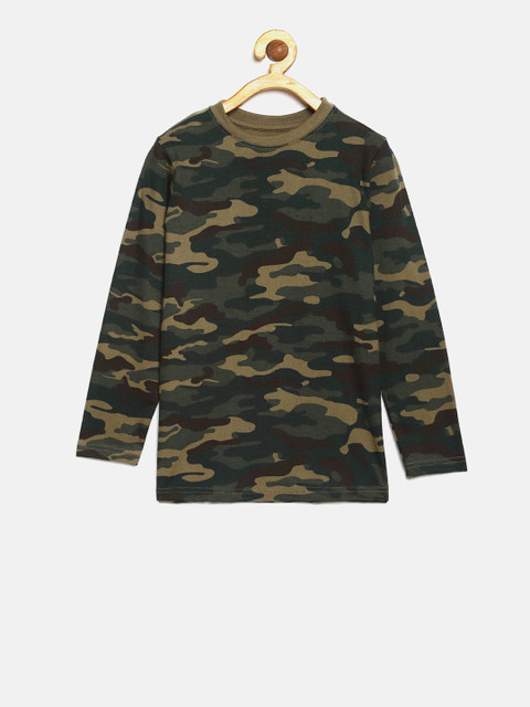

DILLINGER Boys Green Camouflage Printed Round Neck Pure Cotton T-shirt