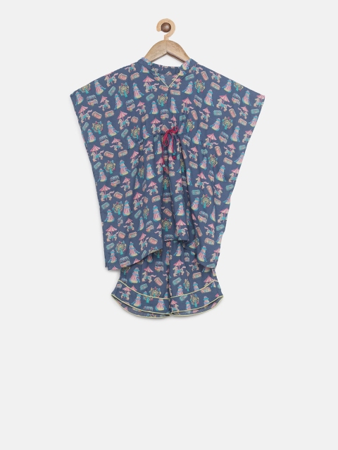 

The Kaftan Company Girls Blue & Pink Printed Night Suit