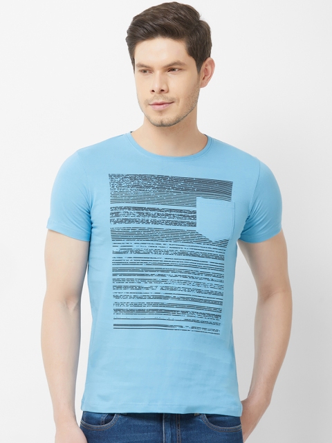 

FiTZ Men Blue & Black Slim-Fit Striped Round Neck T-shirt