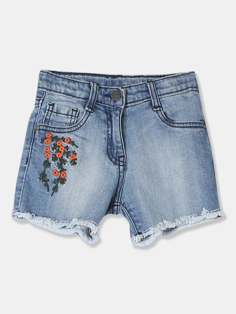 

Cherokee Girls Blue Washed Slim Fit Embroidered Denim Shorts