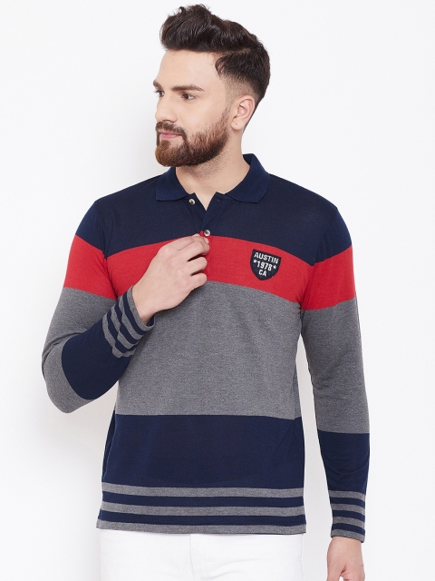 

Austin wood Men Red Striped Polo Collar T-shirt