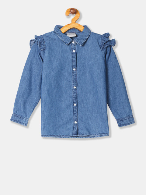 

Cherokee Girls Blue Regular Fit Solid Casual Denim Chambray Shirt