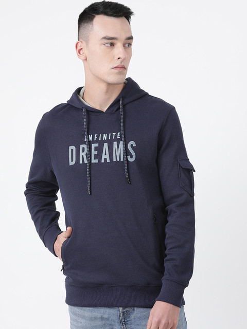 

Monte Carlo Men Navy Blue Printed Hooded Sweatshirt