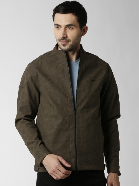 

Peter England Casuals Men Solid Biker Jacket, Brown