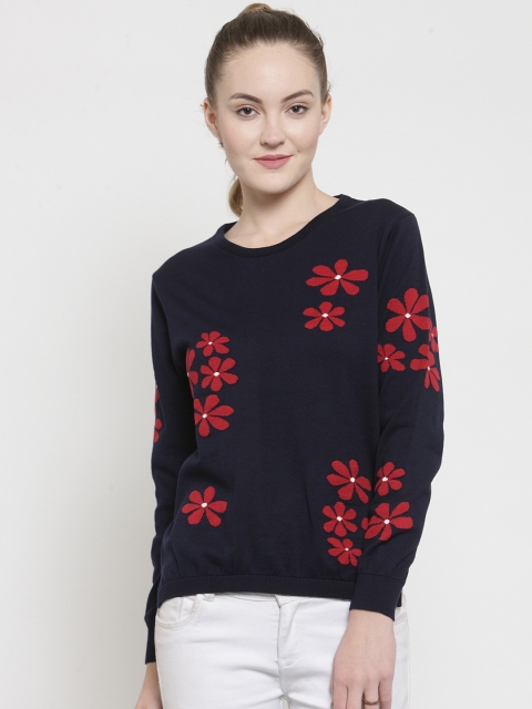 

Kalt Women Navy Blue & Red Printed Pullover Sweater