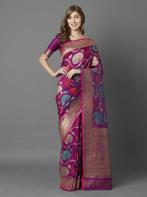 

Mitera Magenta & Pink Silk Blend Woven Design Banarasi Saree