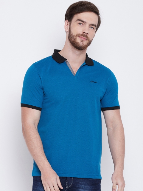 

Adobe Men Blue & Black Solid Polo Collar T-shirt