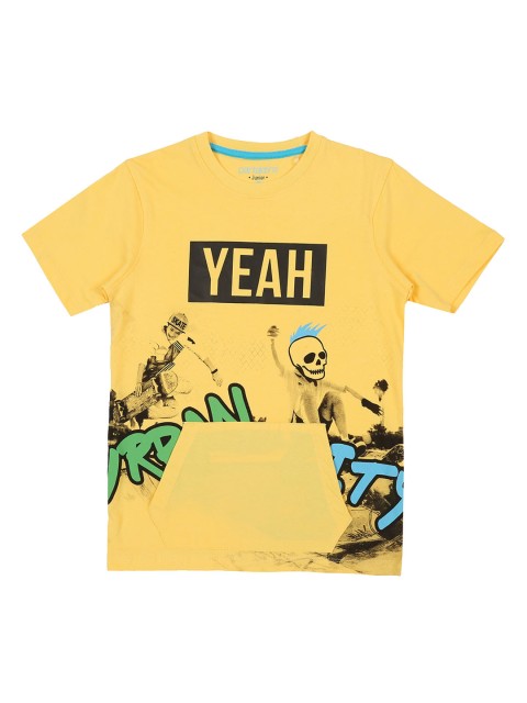 

Pantaloons Junior Boys Yellow Printed Round Neck T-shirt
